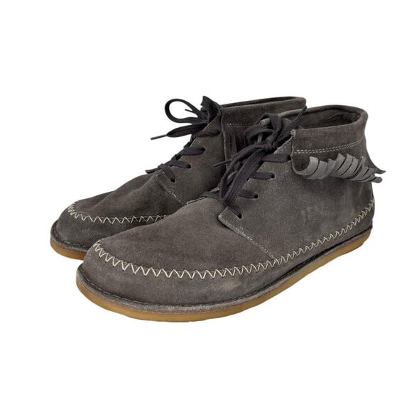 Gudrun Sjoden Suede Boots Moccasins Fringe Size 40 US 9.5 Gray Boho Hippie - Picture 5 of 15